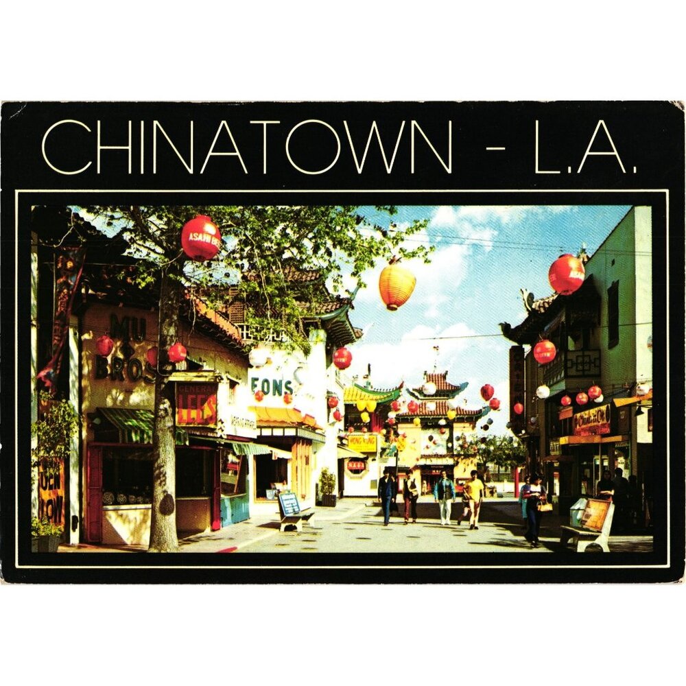Vintage Chinatown Los Angeles Postcard Colorful Shops Lanterns Glamour City Prin